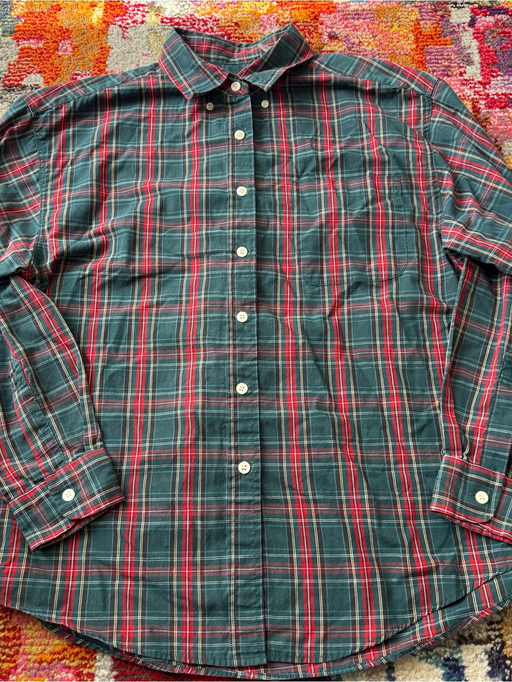 Vintage 90s Red & Green Plaid Button Down Shirt - Medium